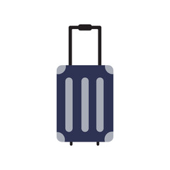 Blue suitcase vector illustration in flat style. Baggage bag with trolley isolated