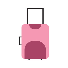 Pink suitcase vector illustration in flat style. Baggage bag with trolley isolated