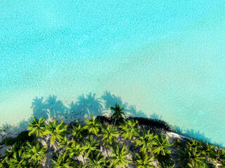Blue Maldive islands seascape with geen foliage