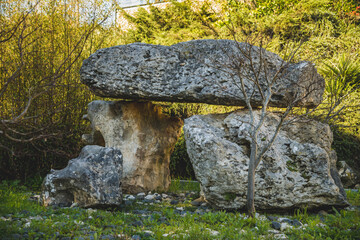 large stones in the garden. interesting design of large stones