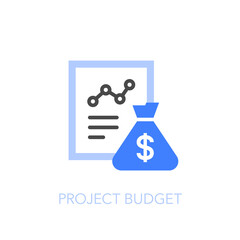 Project budget symbol with a project plan and bag of money. Easy to use for your website or presentation.