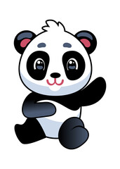Panda. Cute asian adorable bear seating, china baby mascot zoo animal, simple icon or logo design, tropical black and white flat cartoon vector isolated character kids illustration