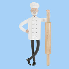 Chef with a large rolling pin. 3D illustration in cartoon style.