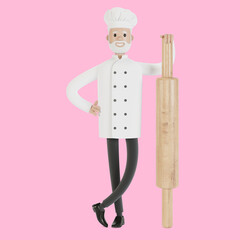Chef with a large rolling pin. 3D illustration in cartoon style.
