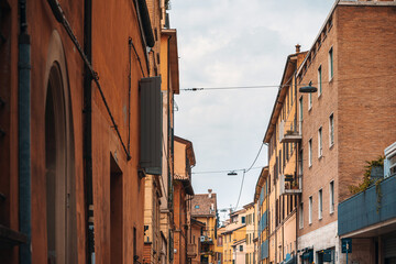 Fototapeta na wymiar BOLOGNA, ITALY - May 27, 2018: Street view of downtown Bologna, Italy
