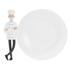 Chef with a large plate. 3D illustration in cartoon style.