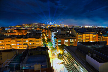 Fototapeta na wymiar Barcelona Montjuic Magic Lightshow at night. Aerial Photo