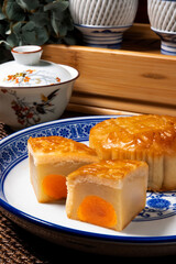 Hong Kong 2020 : A Plate Of White Lotus Seed Paste Moon Cakes With Two Yolks