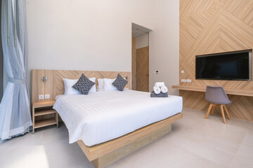 Interior design of house, home, condo and villa feature double bed,  and dressing table in bedroom, white space
