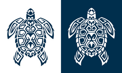 Turtle logo graphic design concept white and blue background. Editable sea turtle element, can be used as logotype, icon, template in web and print. Diving logo.