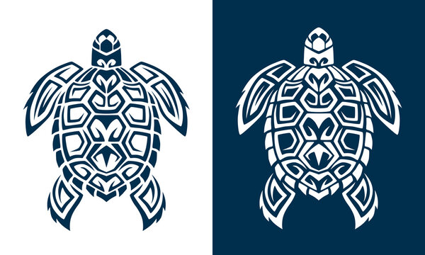 Turtle logo graphic design concept white and blue background. Editable sea turtle element, can be used as logotype, icon, template in web and print. Diving logo.