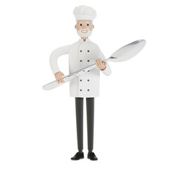 Chef with a large spoon. 3D illustration in cartoon style.