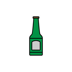 Green glass beer bottle in flat style, vector. Bottle symbol. Flat Vector illustration