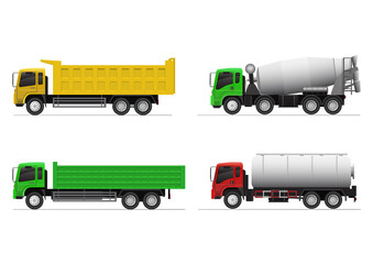 Realistic heavy truck icon set.