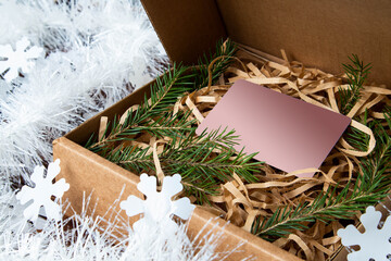 Naklejka na ściany i meble Online shopping Christmas gift Bank card in a box