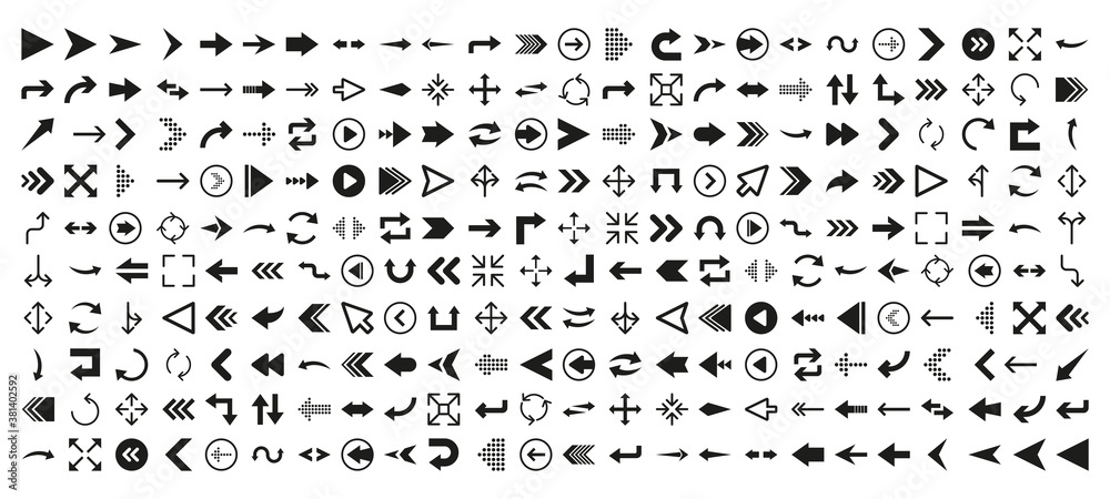 Fototapete Arrows icon set in flat style on white background. Thin line. Web design. Vector illustration.