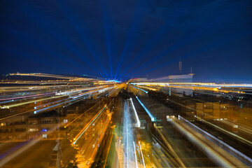 Fototapeta na wymiar Barcelona Montjuic Magic Lightshow at night. Aerial Photo
