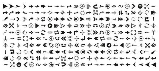 Arrows icon set in flat style on white background. Thin line. Web design. Vector illustration.