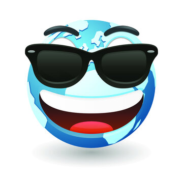 World Globe Sunglasses Emoji Vector art illustration design. Earth Emoticon expression graphic round. Avatar kawaii style.