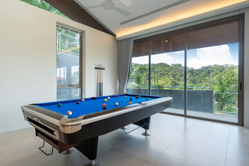 Interior design of pool table in pool villa, house, home, condo and apartment