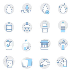 Water color line icons. Liquid vector linear colorful icon set. Isolated design collection on white background.