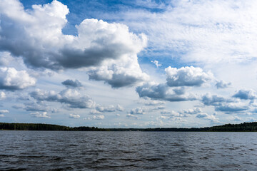 Dramatic autumn sky over a lake in Russia