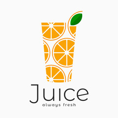 Fresh juice logo. Orange juice glass on white