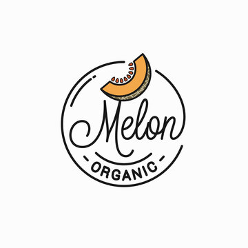 Melon logo. Round linear logo organic melon slice