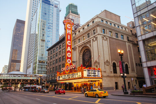 Chicago Theatre At Night in USA