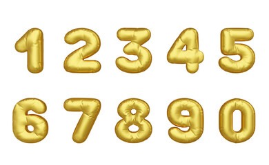 3d golden inflated numbers for party, birthday, anniversary, wedding. Isolated metallic gold numbers.