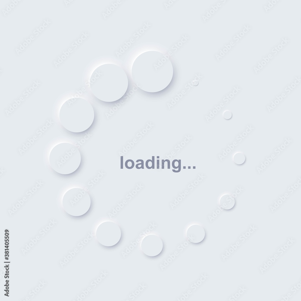 Poster loading icon symbol on computer. white circles indicating download or upload progress. web page or s
