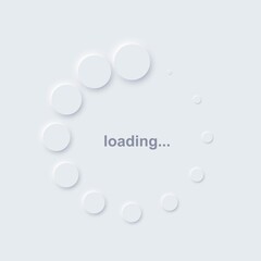 Loading icon symbol on computer. White circles indicating download or upload progress. Web page or site loader process vector illustration. App or pc web browser indicator