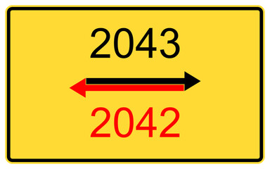 2043,2042 new year. 2043,2042 new year on a yellow road billboard.