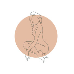 Woman naked silhouette drawing isolated on white background. Abstract line art style. Woman health care concept. Vector flat illustration.