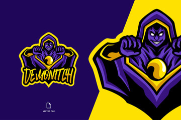 purple yellow wizard mascot sport game logo template illustration