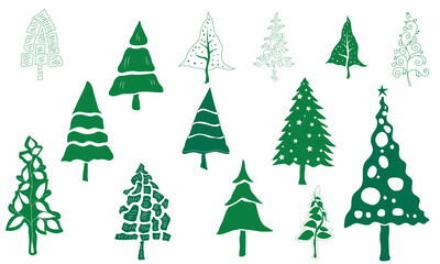 set of Christmas Trees Vector Set Illustration