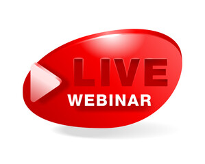 Live webinar button or banner elementin 3D style - catchy decorative frame with Play button and text - isolated template