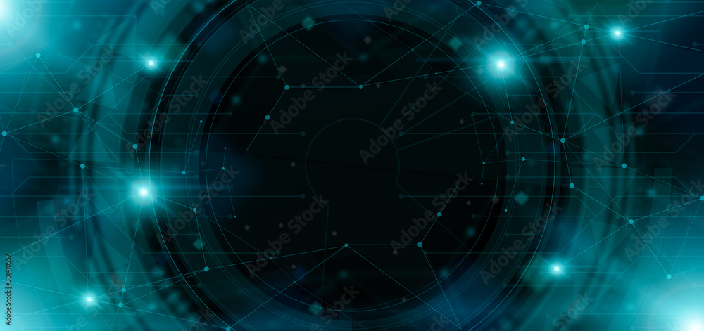 Aufkleber Abstract technological background with polygonal dots and lines and digital interface circle