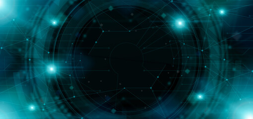 Abstract technological background with polygonal dots and lines and digital interface circle