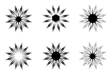 Vector set of black sun stars flower sunburst floral plants element icons decoration, abstract background texture pattern seamless wallpaper illustration art design modern style 