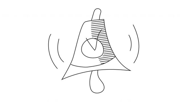 Drawing a linear bell on a white background. Stock 4k animation for a whiteboard animation. Successful event notification.