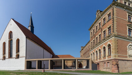 Fototapeta na wymiar flood protection and gates at the St. Agustin boarding school and church in Grimma