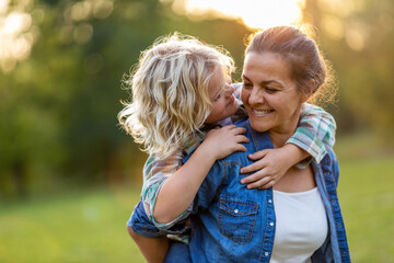 Mother and son having fun outdoors
