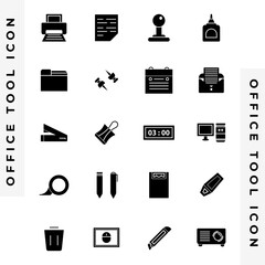 Office tools solid icon set, business vector illustration. Design for website, application, infographic, presentation, logo, banner etc.