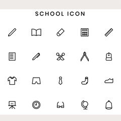 School equipment line icon set, education vector concept. Design for website, infographic, logo, banner, presentation, application etc.