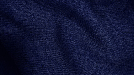 Naklejka na ściany i meble Crumpled dark blue fabric texture, wavy wrinkled cloth pattern. soft navy linen fabric background.
