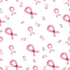 Breast cancer awareness pink ribbon seamless pattern. Vector
