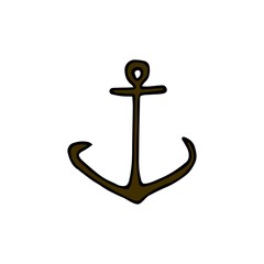The colored anchor is drawn by hand. Minimalist icon isolated on white background. Anchor simple silhouette. Web site page and mobile app design vector element.