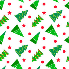 Christmas tree, seamless pattern. Vector illustration on isolated background. Flat style. Winter season. Simple Christmas textile design. Holiday paper packaging. Minimal Christmas tree wallpaper. Tre