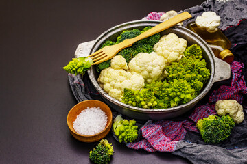 Assorted broccoli, romanesco and cauliflower